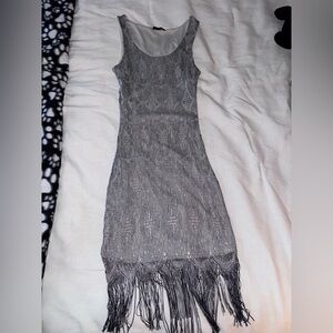 Venus Elegant Black and White Fringe Dress
